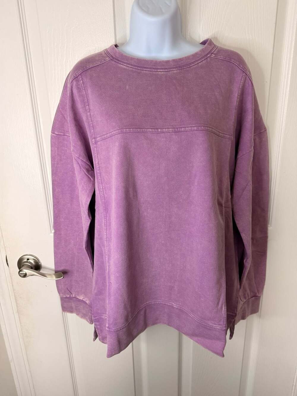 Zenana Acid Wash French Terry Exposed-Seam Pullover Sweatshirt
